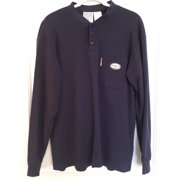 Rasco FR Men's Navy Long Sleeve Henley T-Shirt in Navy Blue Cat 2 Size L - Picture 13 of 13